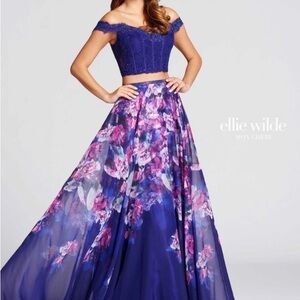 Ellie Wilde by Mon Cherie 2 Piece Lace Scalloped Crop & High Waist A-Line Skirt